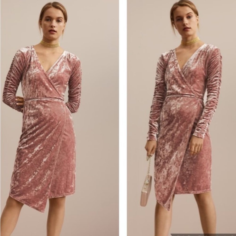 Leith rose pink crushed velour wrap dress sz small